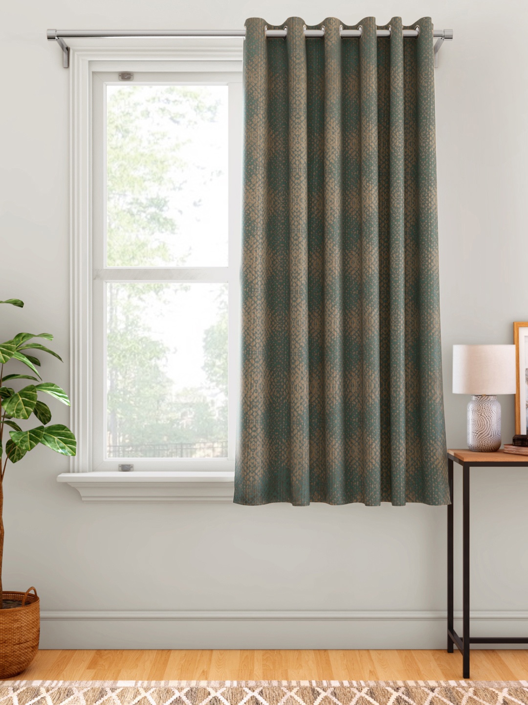 

Aura Teal Green & Gold Abstract Patterned Window Curtain