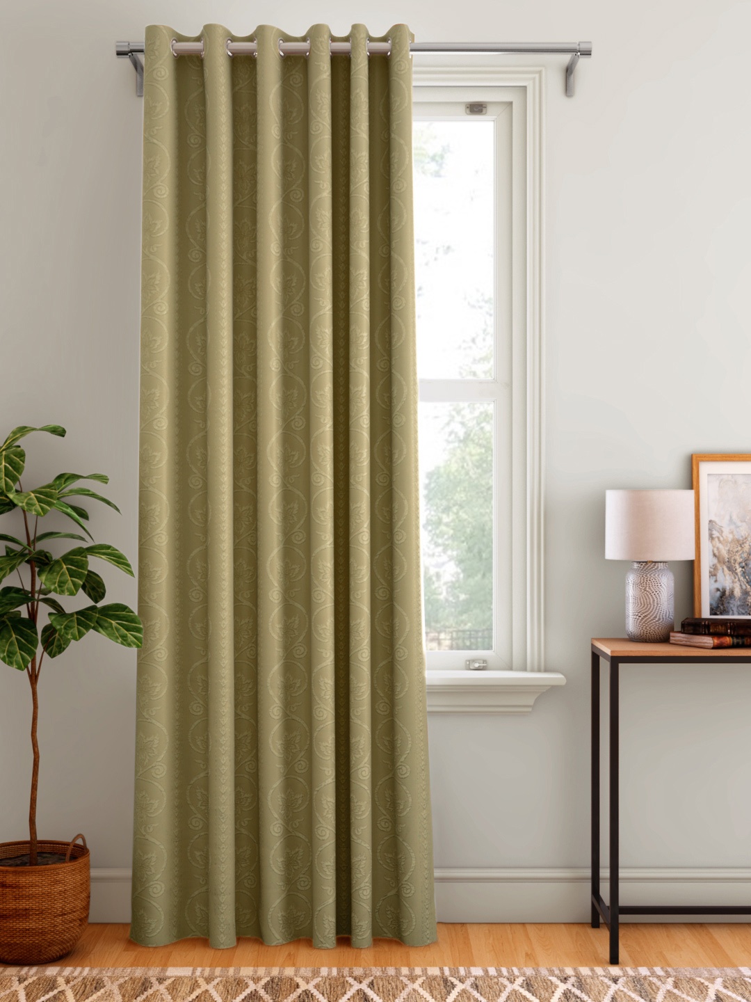 

Aura Olive Green Ethnic Motifs Single Door Curtain