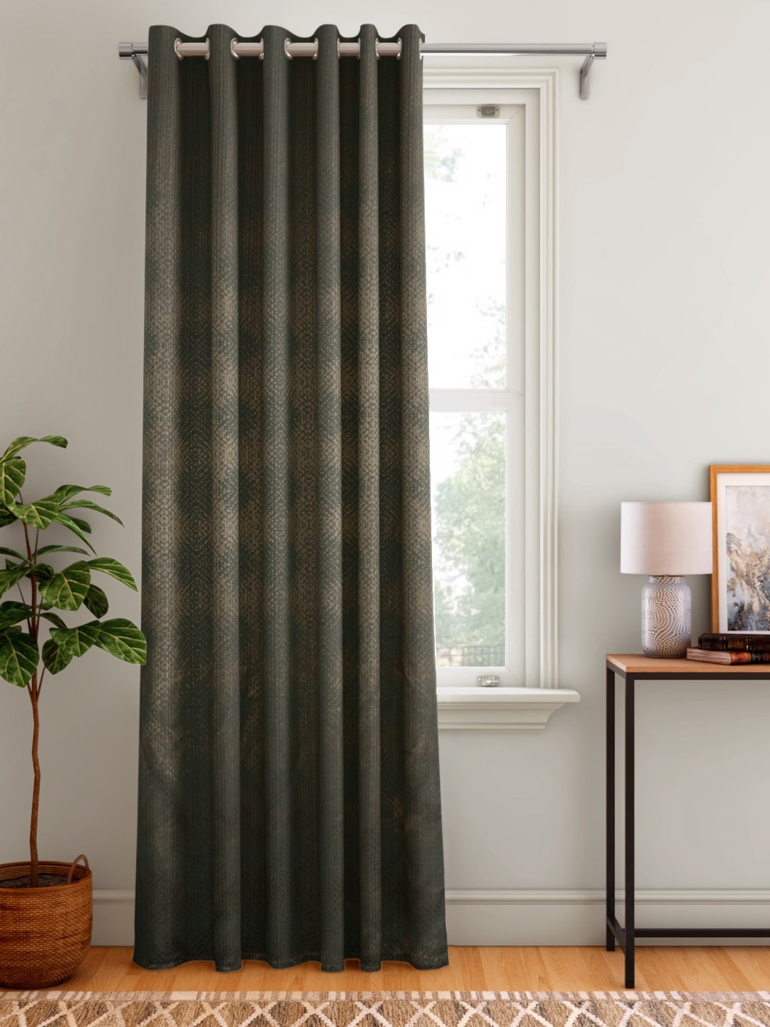 

Aura Green & Beige Abstract Patterned Single Door Curtain