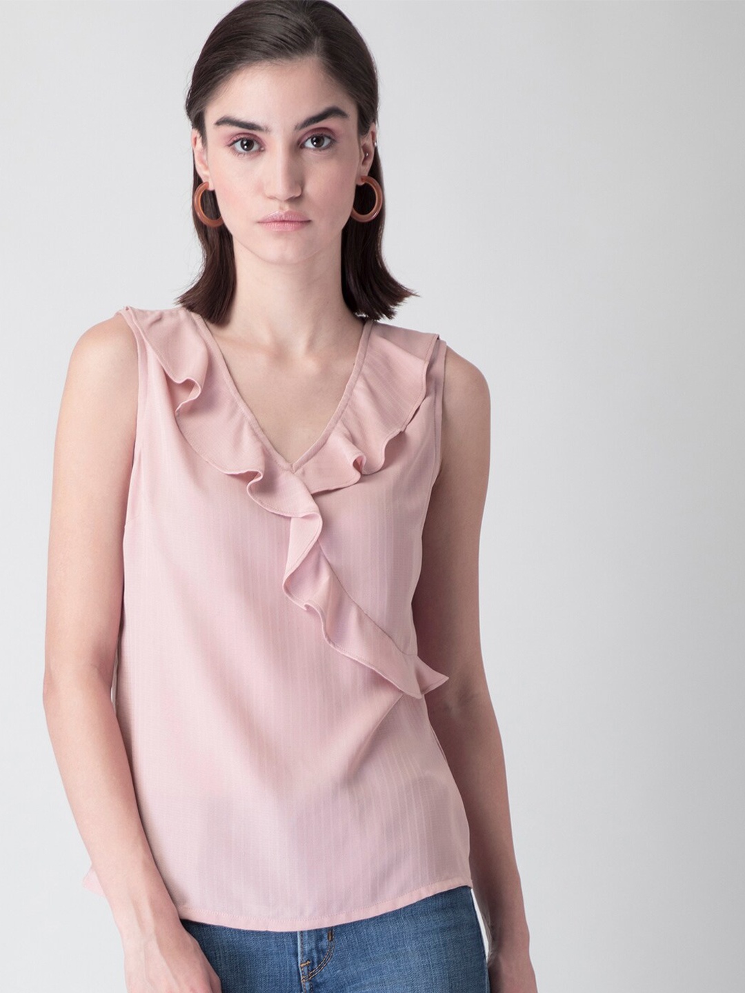 

FabAlley Pink Ruffles Georgette A-Line Top
