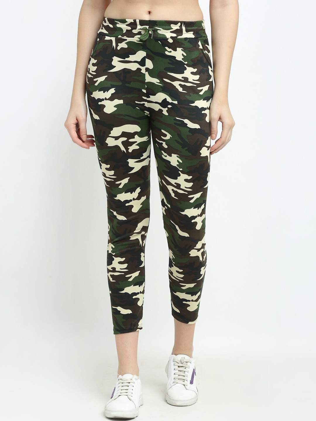 

TAG 7 Women Green & Beige Camouflage Printed Trousers