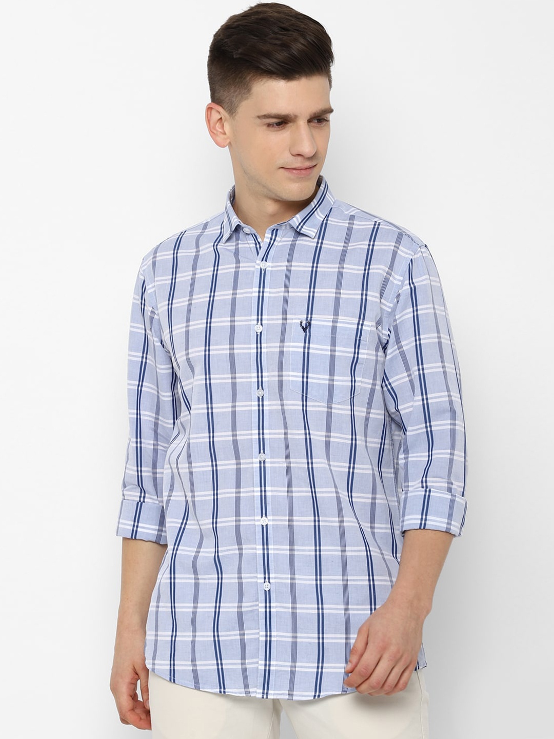 

Allen Solly Men Blue Slim Fit Tartan Checks Opaque Checked Casual Shirt
