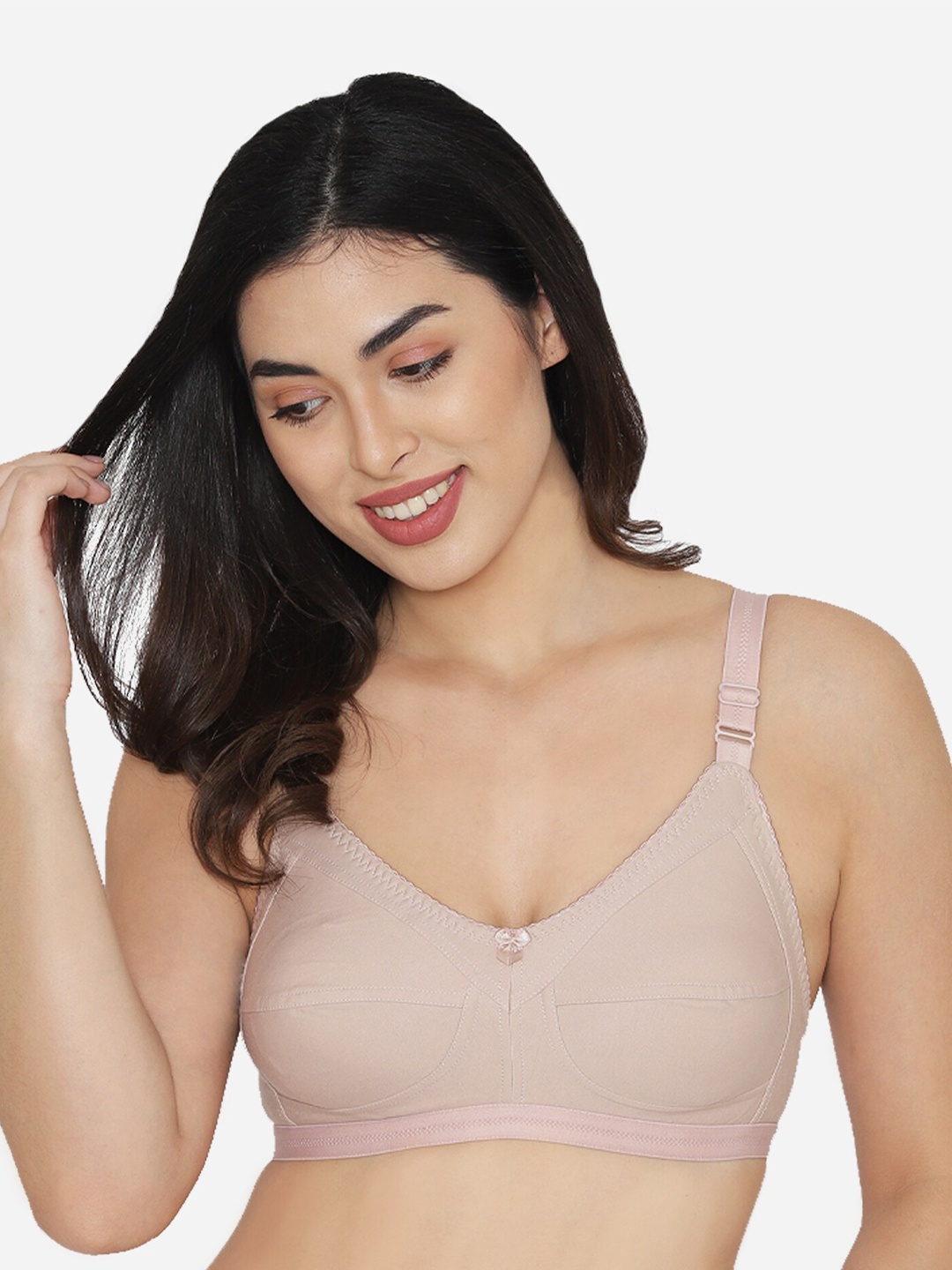 

MAASHIE Women Nude-Coloured Full Coverage Non-padded Wirefree T-shirt Bra