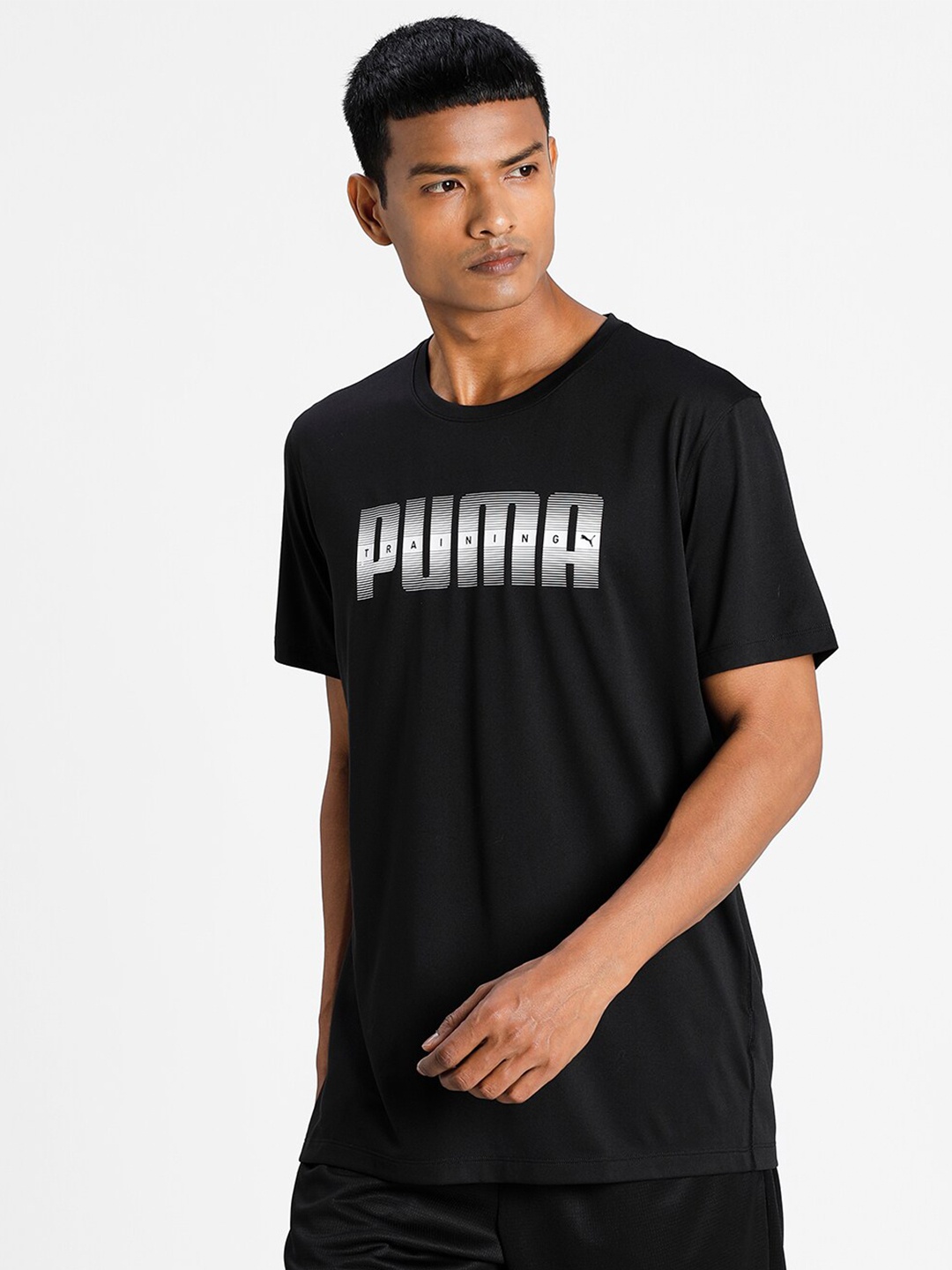 

Puma Men Black & Grey Printed Performance Short Sleeve Training Relaxed T-Shirt