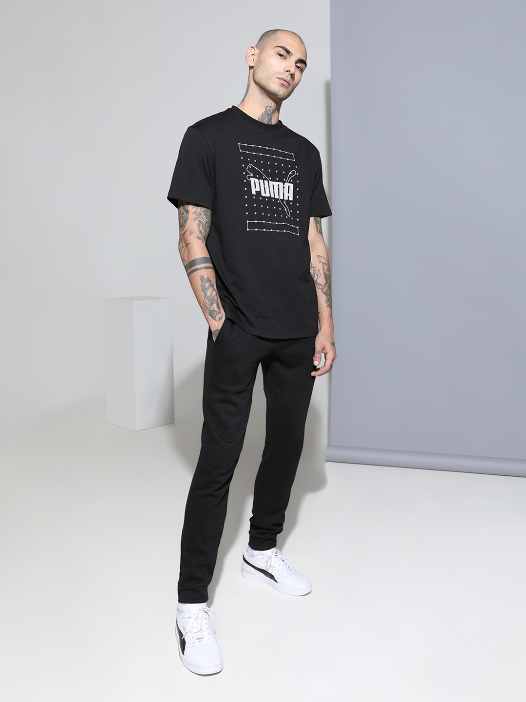 

Puma Men Black & White Reflective Graphic Loose T-Shirt
