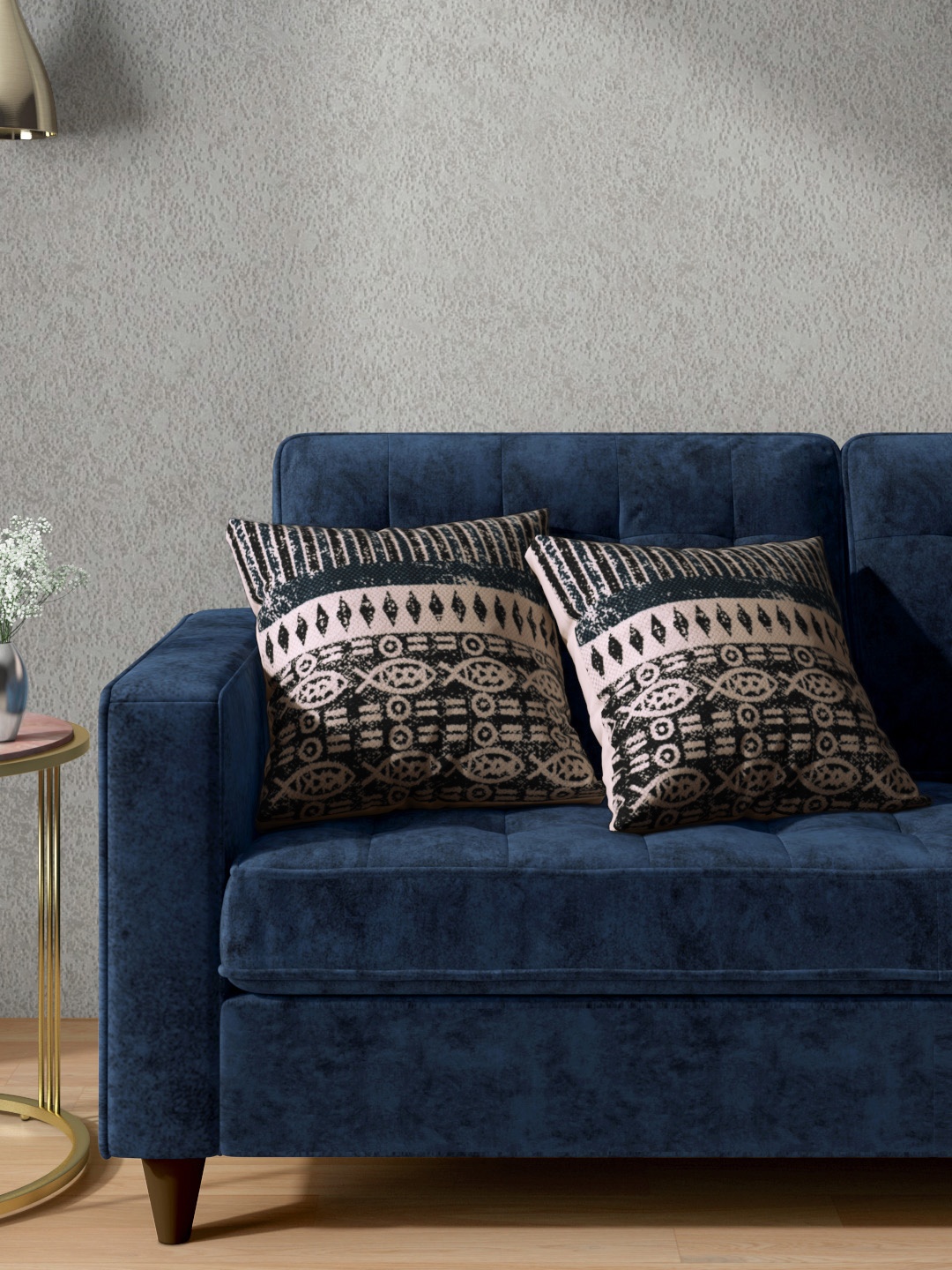 

Aura Set of 2 Off White & Black Ethnic Print 300 GSM Cotton Cushion Covers