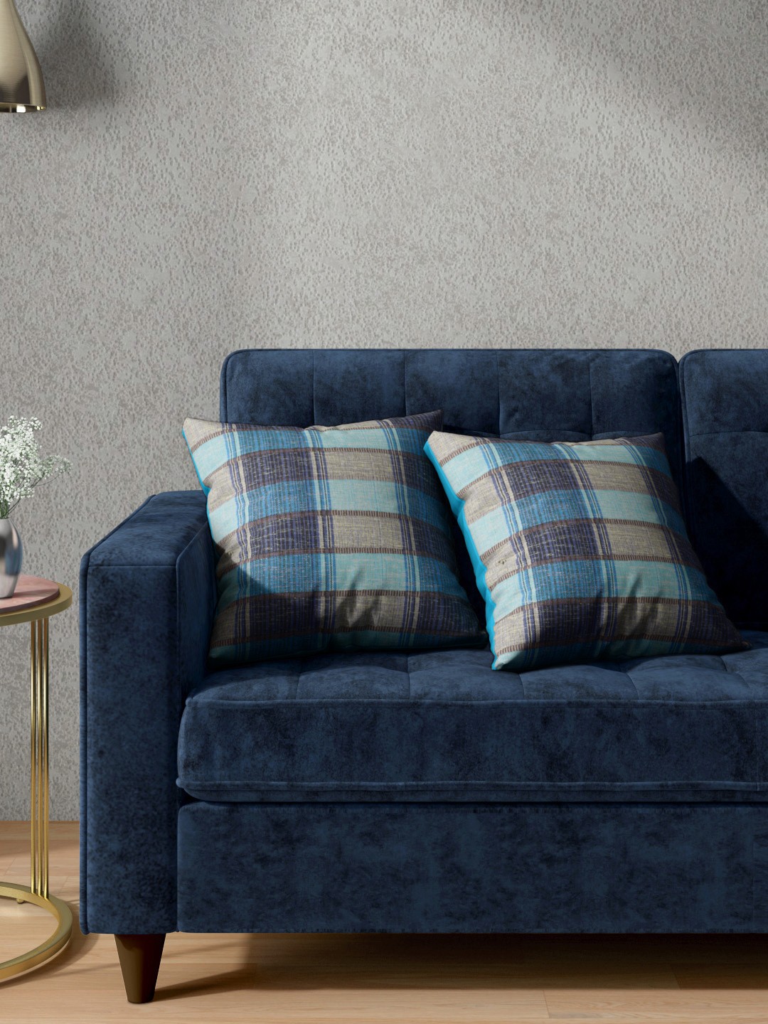 

Aura Blue & Brown Set of 2 100% Cotton Checked Square Cushion Covers