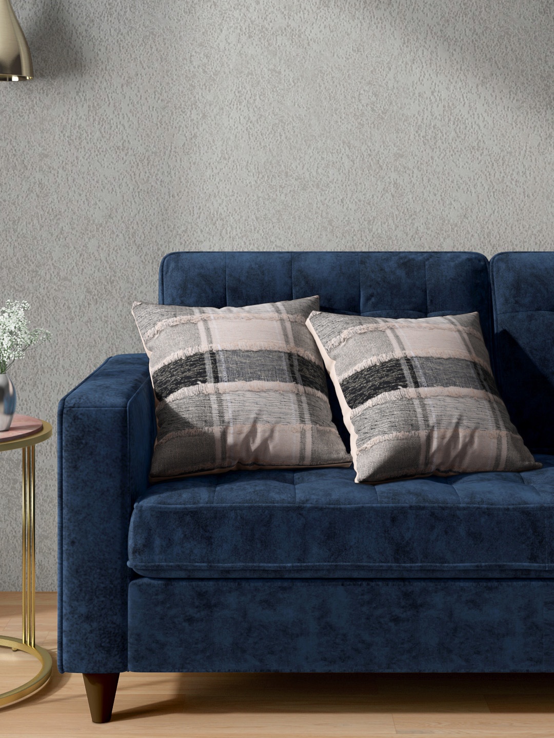 

Aura Set of 2 Off White & Navy Blue Checked 200 GSM Square Cushion Covers