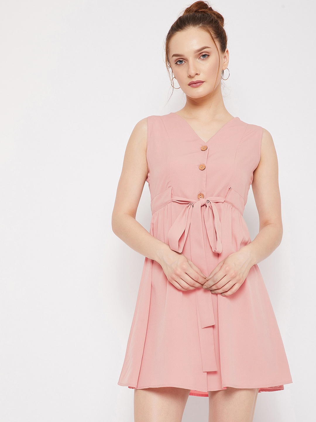 

Berrylush Women Rose Belted Crepe A-Line Dress