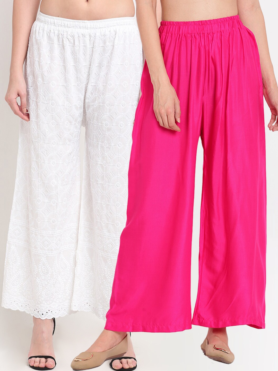 

TAG 7 Women Pink & White Set of 2 Palazzos