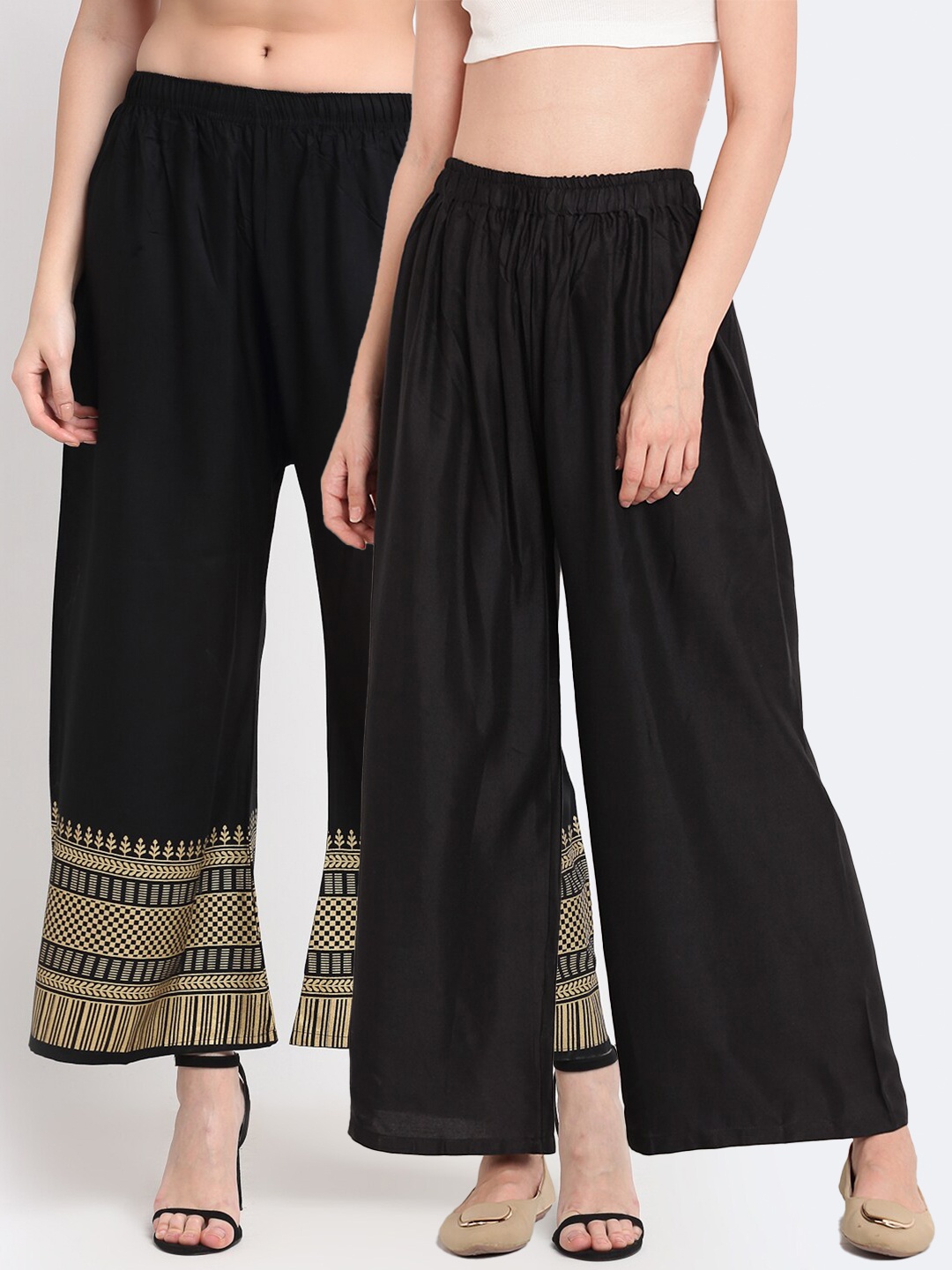 

TAG 7 Women Black & Gold-Toned Set of 2 Palazzos