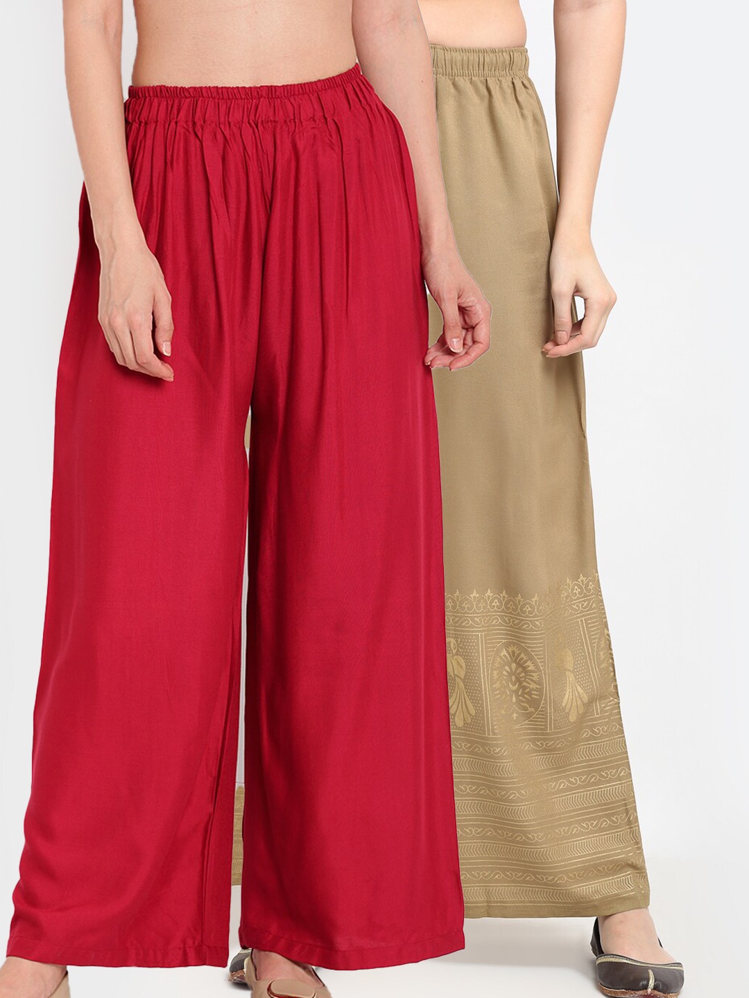 

TAG 7 Women Maroon & Beige Set of 2 Palazzos