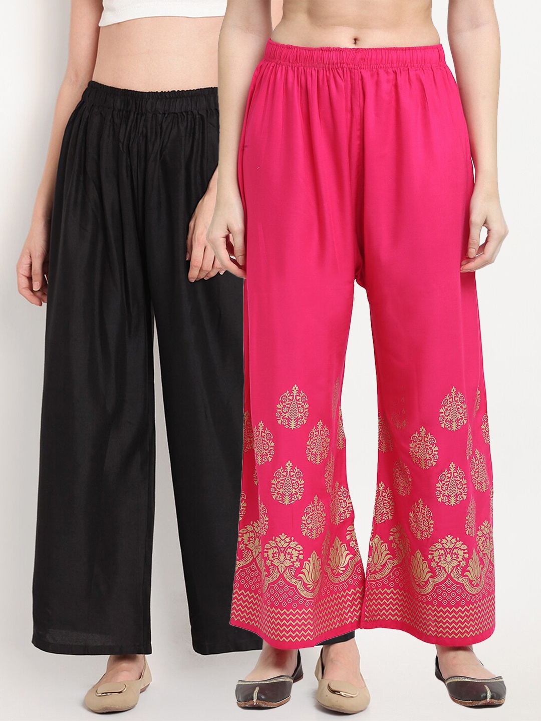

TAG 7 Women Black & Pink Set of 2 Palazzos