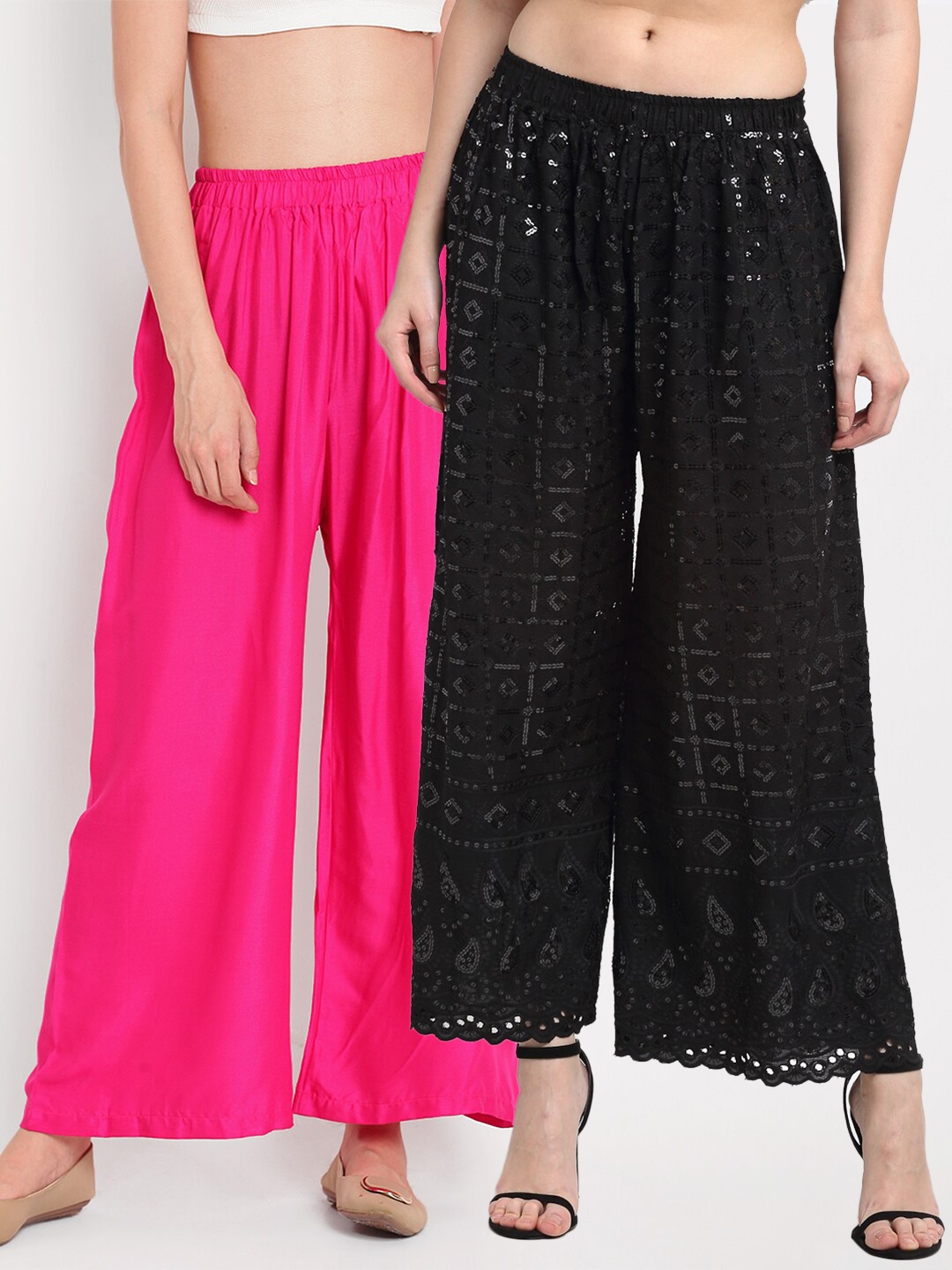 

TAG 7 Women Pink & Black Pack of 2 Palazzos