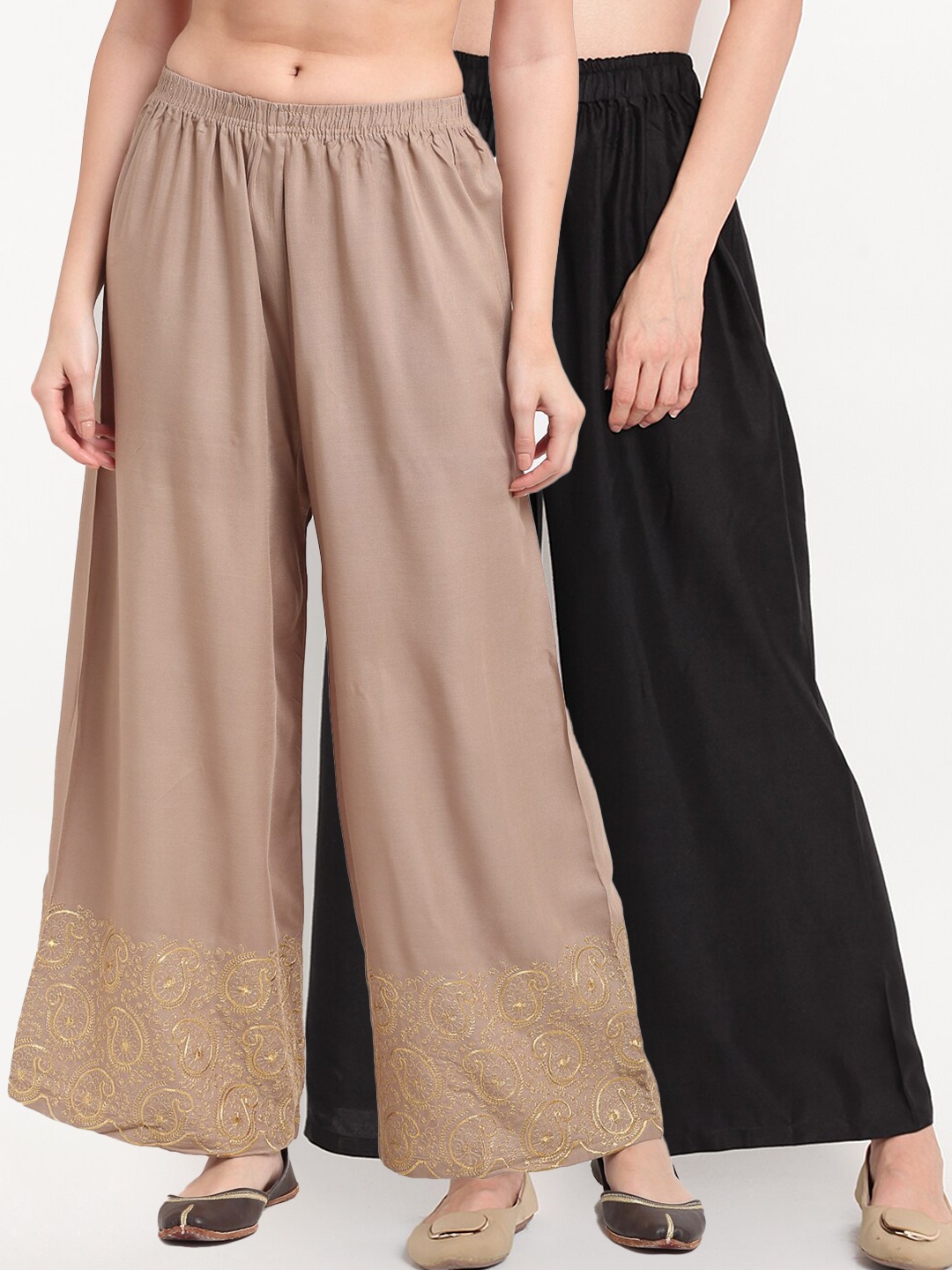 

TAG 7 Women Black & Taupe Set of 2 Palazzos