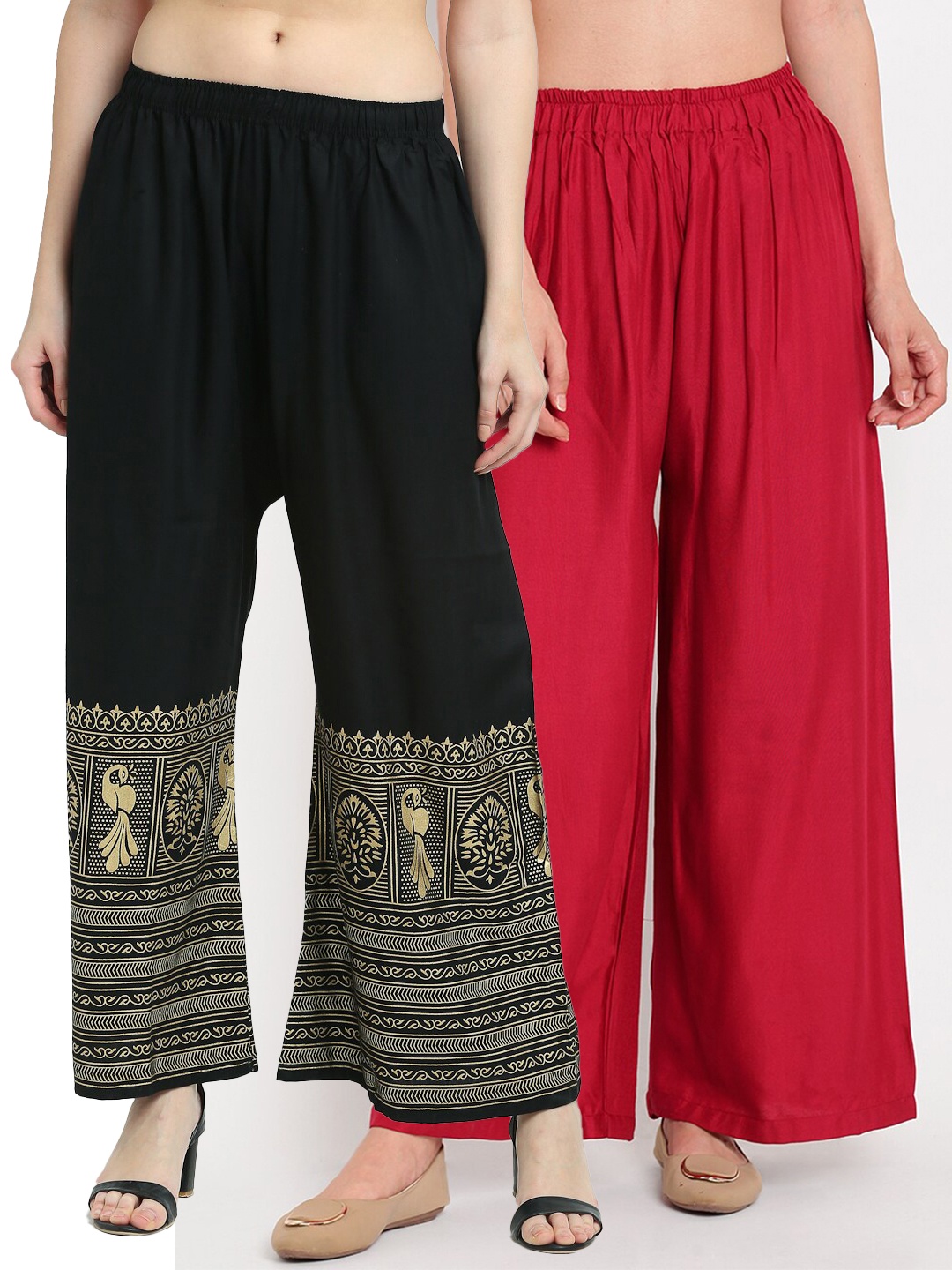 

TAG 7 Women Maroon & Black Set of 2 Ethnic Motifs Printed Palazzos