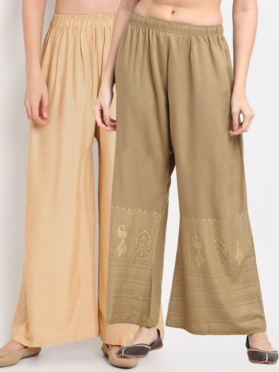 

TAG 7 Women Beige & Tan 2 Ethnic Motifs Palazzos