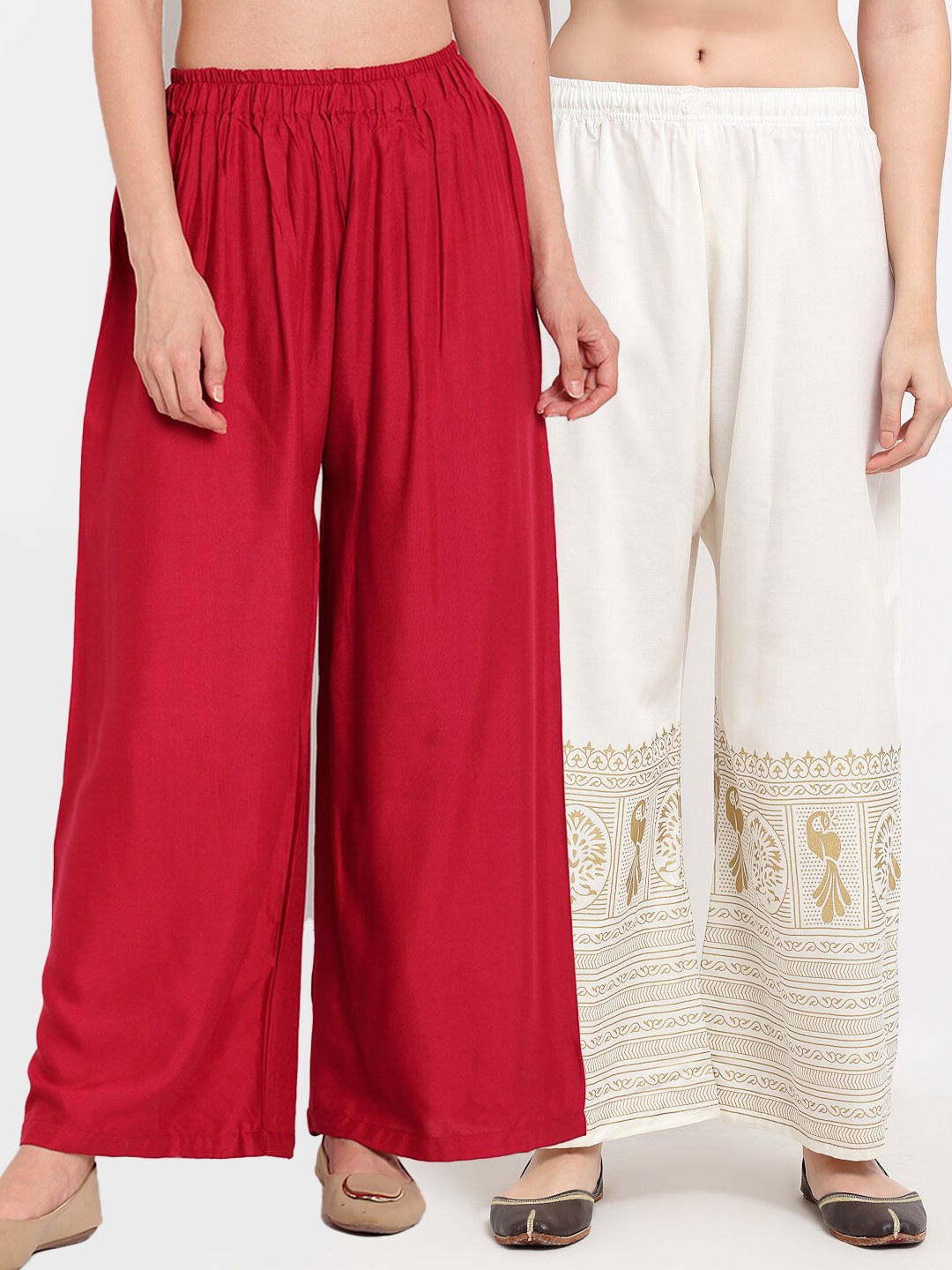 

TAG 7 Women Maroon & White Set of 2 Palazzos