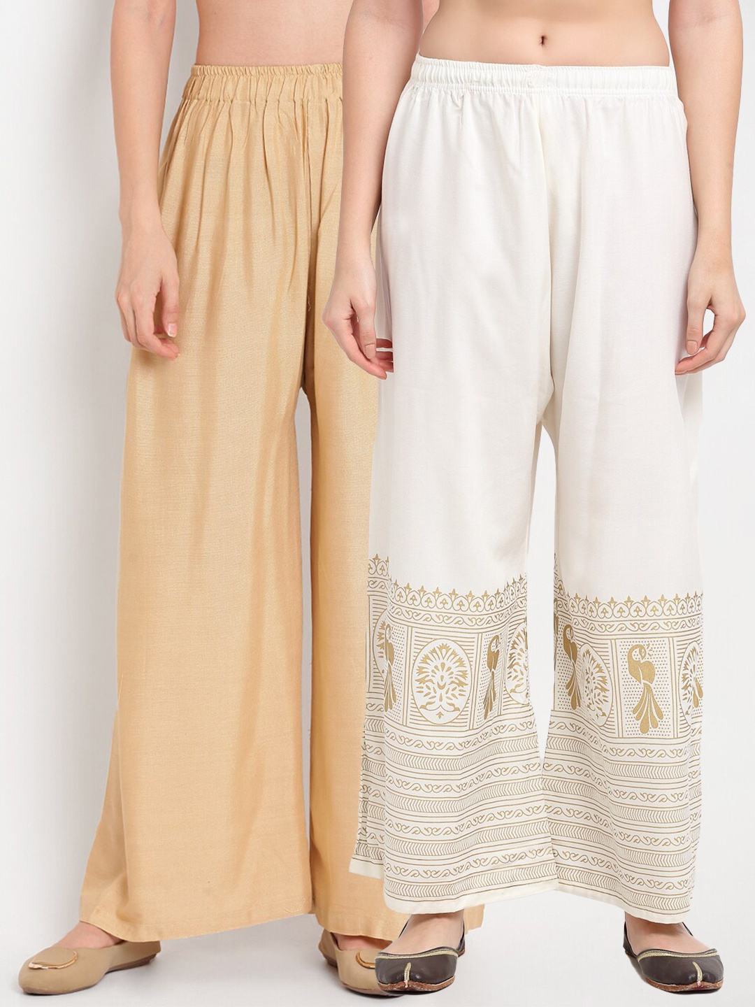 

TAG 7 Women Beige & White Set of 2 Palazzos