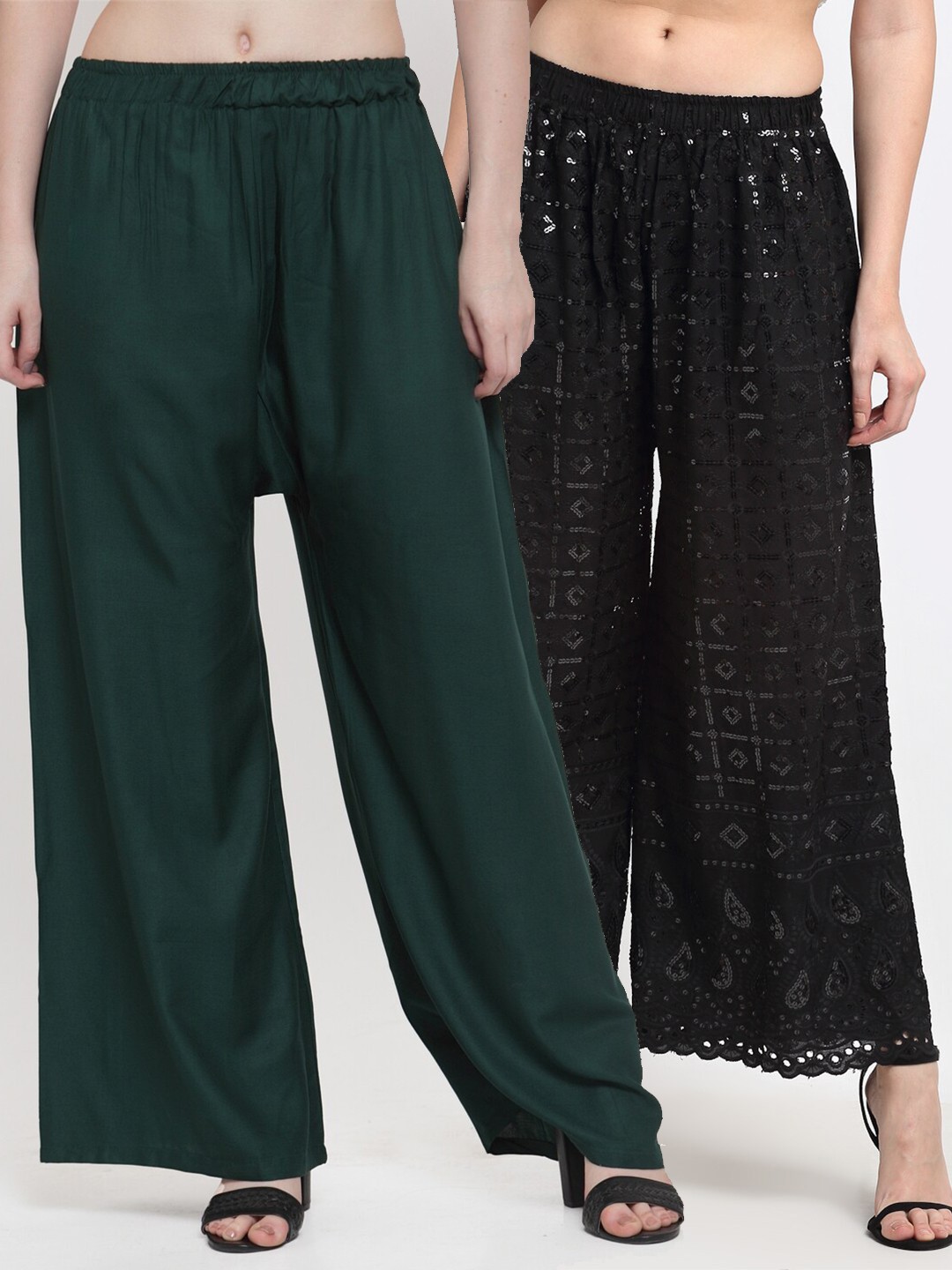 

TAG 7 Women Green & Black Set of 2 Palazzos