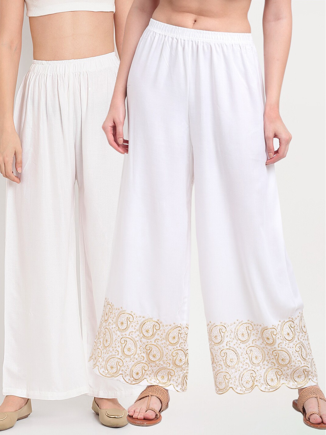 

TAG 7 Pack Of 2 Women White & Gold-Toned Palazzos