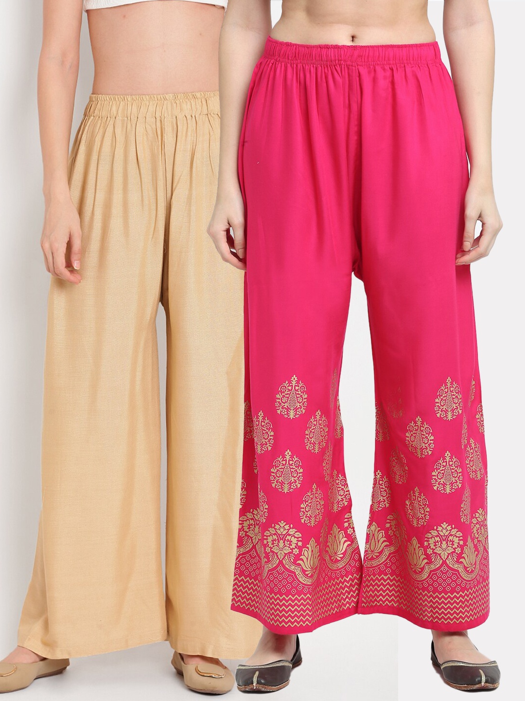 

TAG 7 Pack Of 2 Women Beige & Pink Palazzos