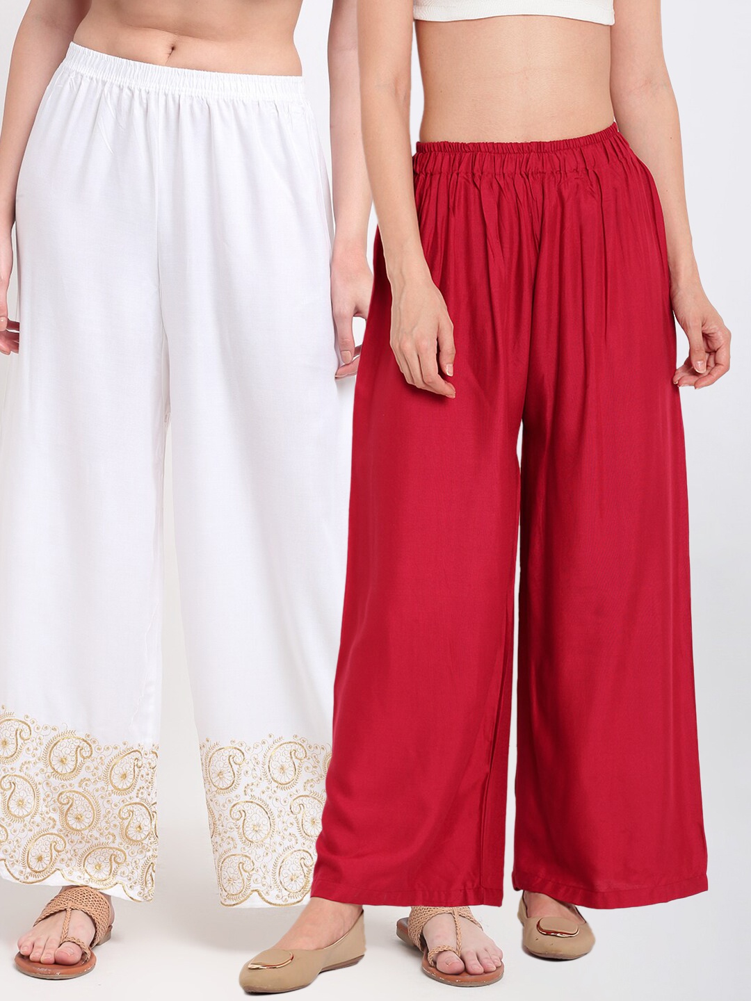 

TAG 7 Pack Of 2 Women Maroon & White Palazzos
