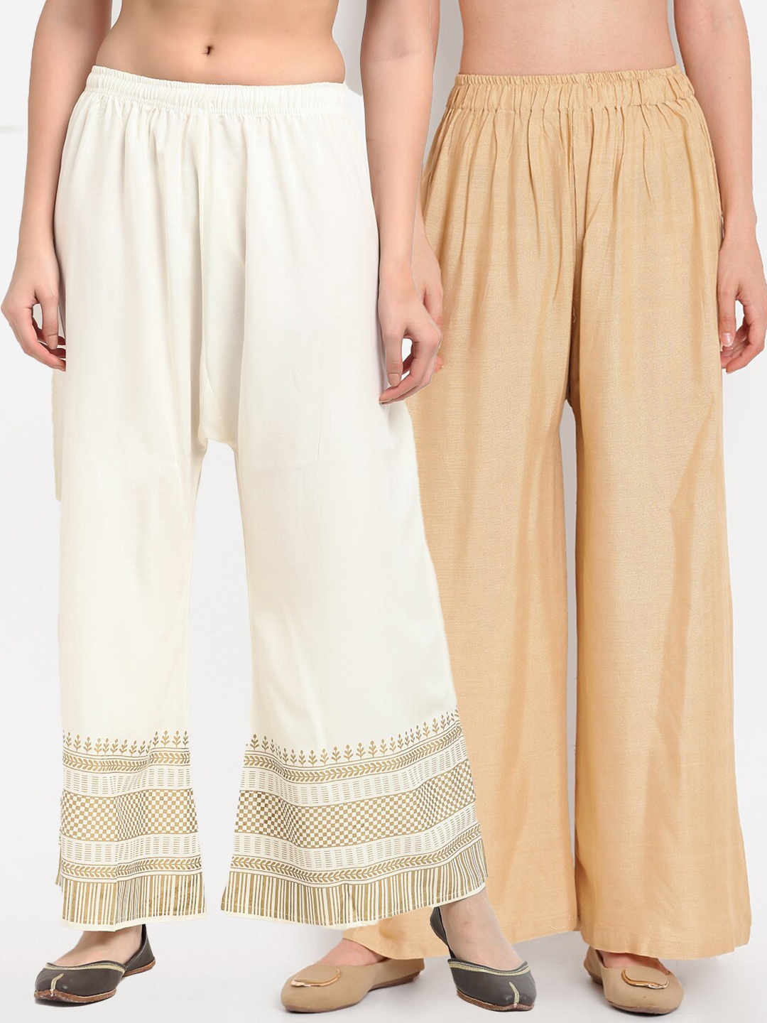 

TAG 7 Pack Of 2 Women Beige & White Palazzos