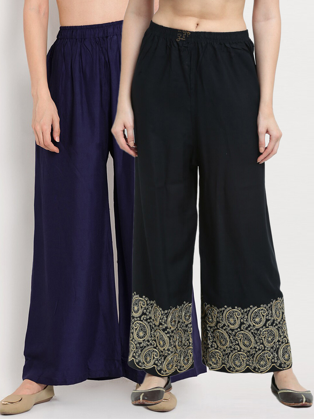 

TAG 7 Pack of 2 Women Navy Blue & Black Palazzos