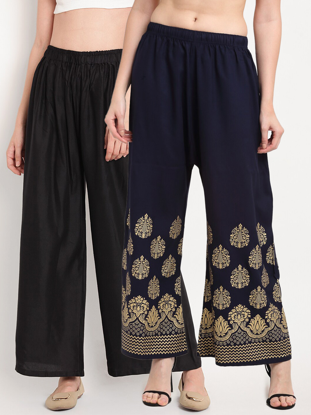 

TAG 7 Pack Of 2 Women Black & Navy Blue Palazzos