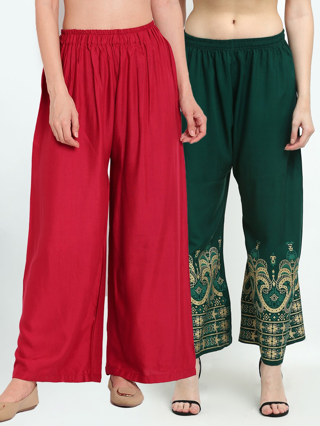 

TAG 7 Pack Of 2 Women Maroon & Green Ethnic Motifs Printed Palazzos