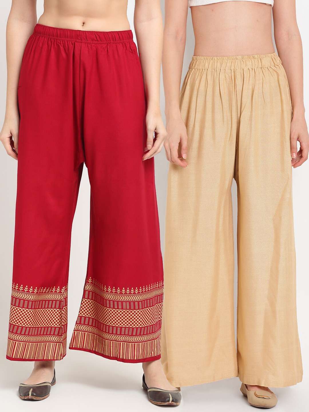

TAG 7 Pack Of 2 Women Beige & Red Palazzos