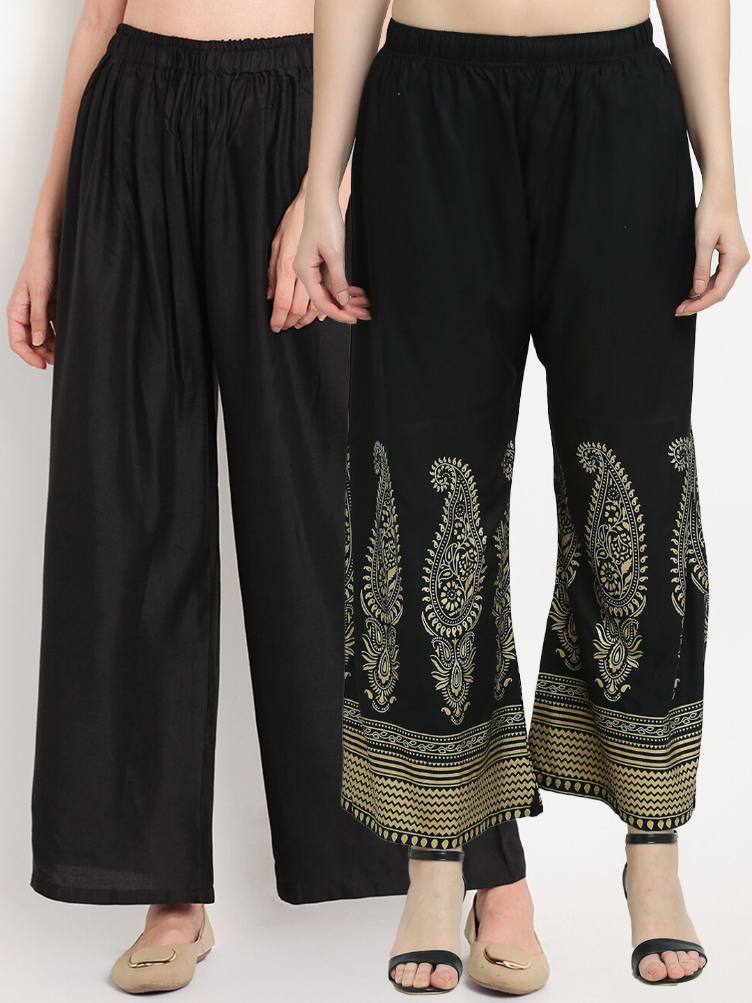 

TAG 7 Pack Of 2 Women Black & Gold-Toned Palazzos