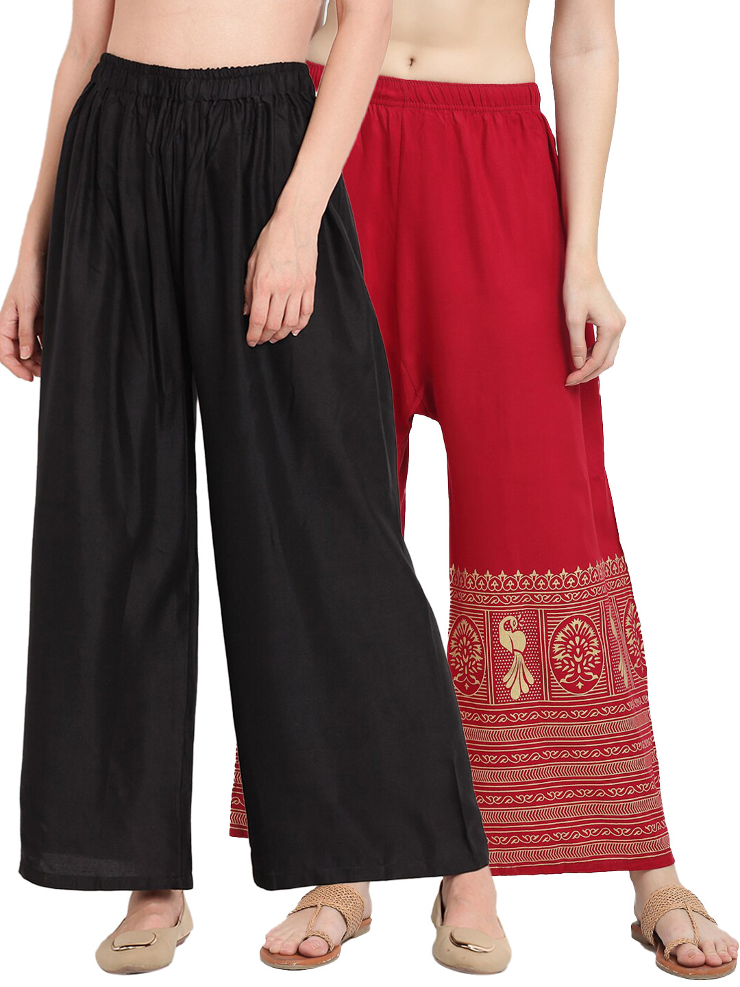 

TAG 7 Pack Of 2 Women Black & Red Flared Palazzos