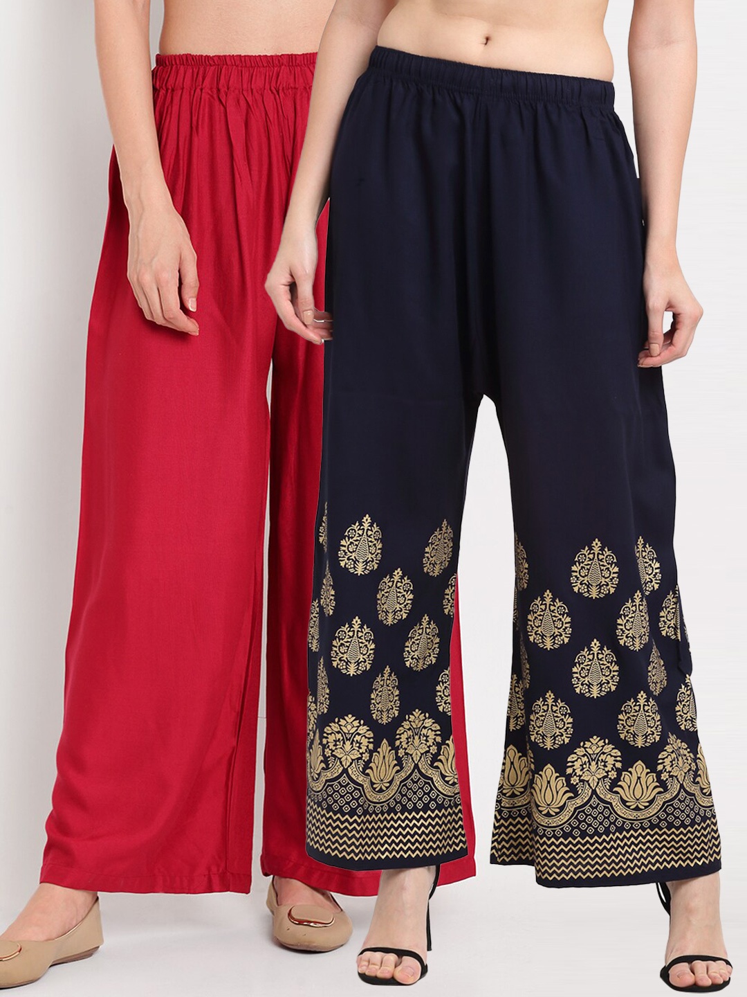 

TAG 7 Pack Of 2 Women Maroon & Navy Blue Ethnic Motifs Printed Palazzos
