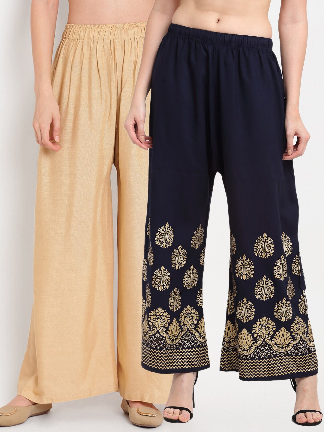 

TAG 7 Pack of 2 Women Beige & Navy Blue Ethnic Motifs Printed Palazzos