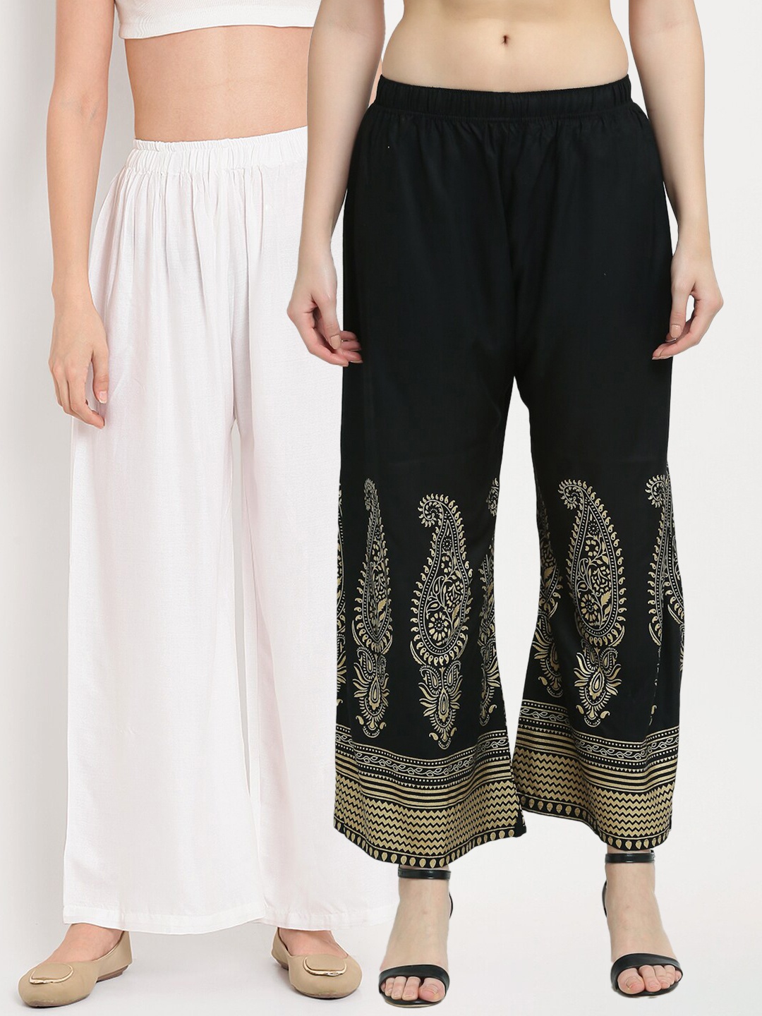 

TAG 7 Pack Of 2 Women White & Black Palazzos