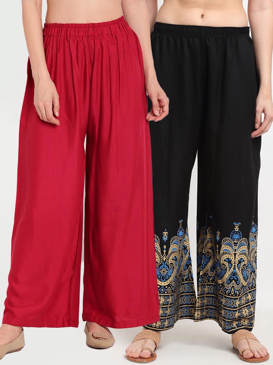 

TAG 7 Pack Of 2 Women Maroon & Black Ethnic Motifs Printed Palazzos