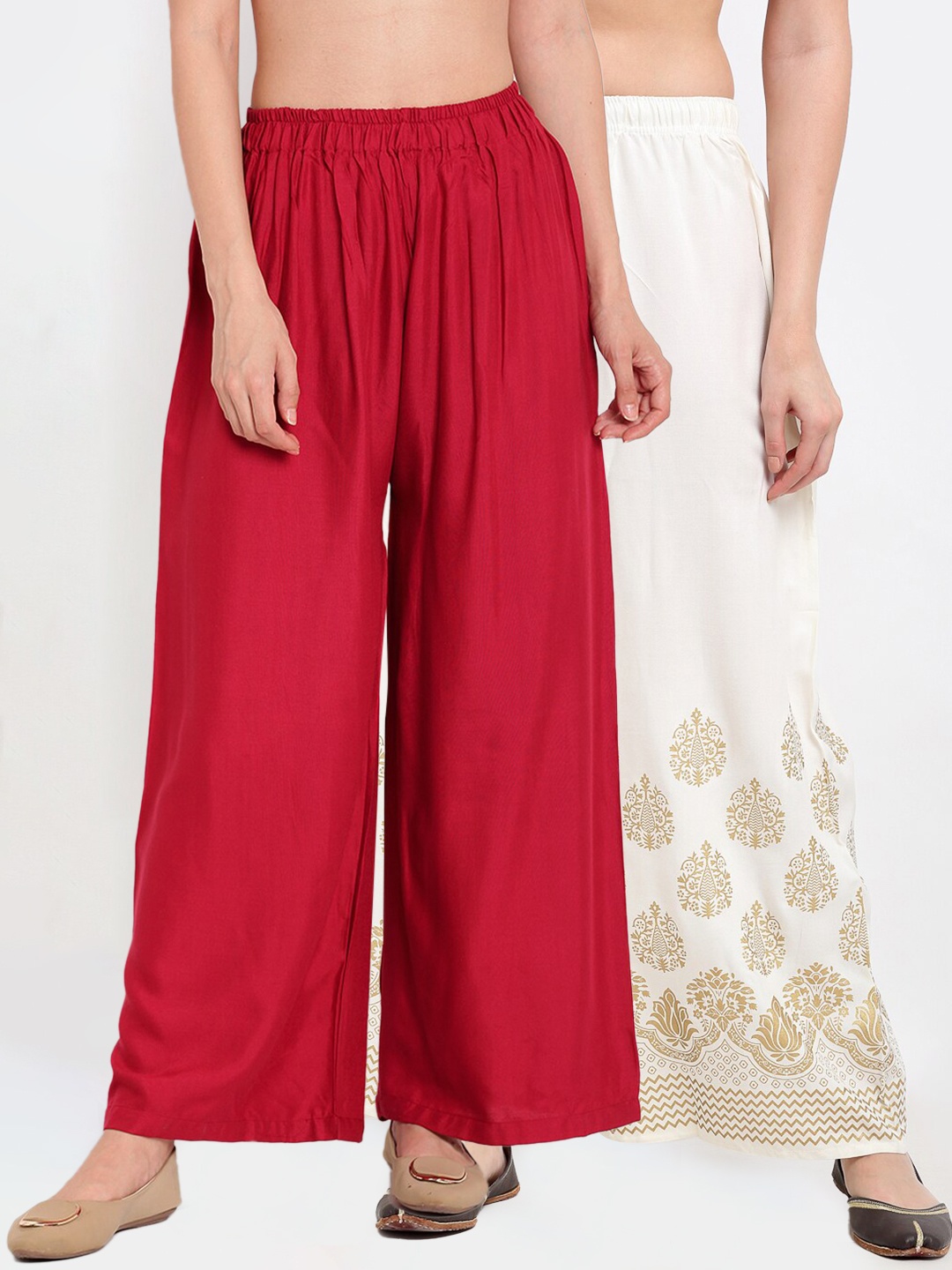 

TAG 7 Pack Of 2 Women Maroon & White Palazzos