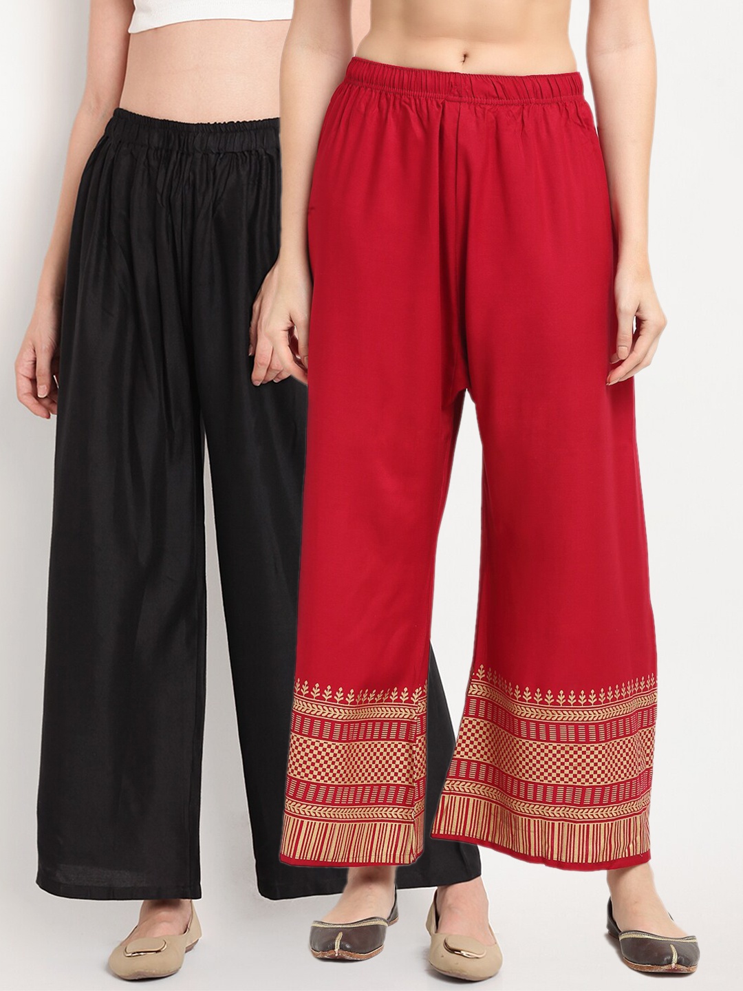 

TAG 7 Pack Of 2 Women Black & Red Palazzos