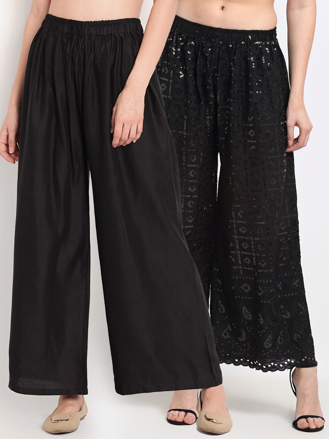 

TAG 7 Pack Of 2 Women Black Embellished Palazzos