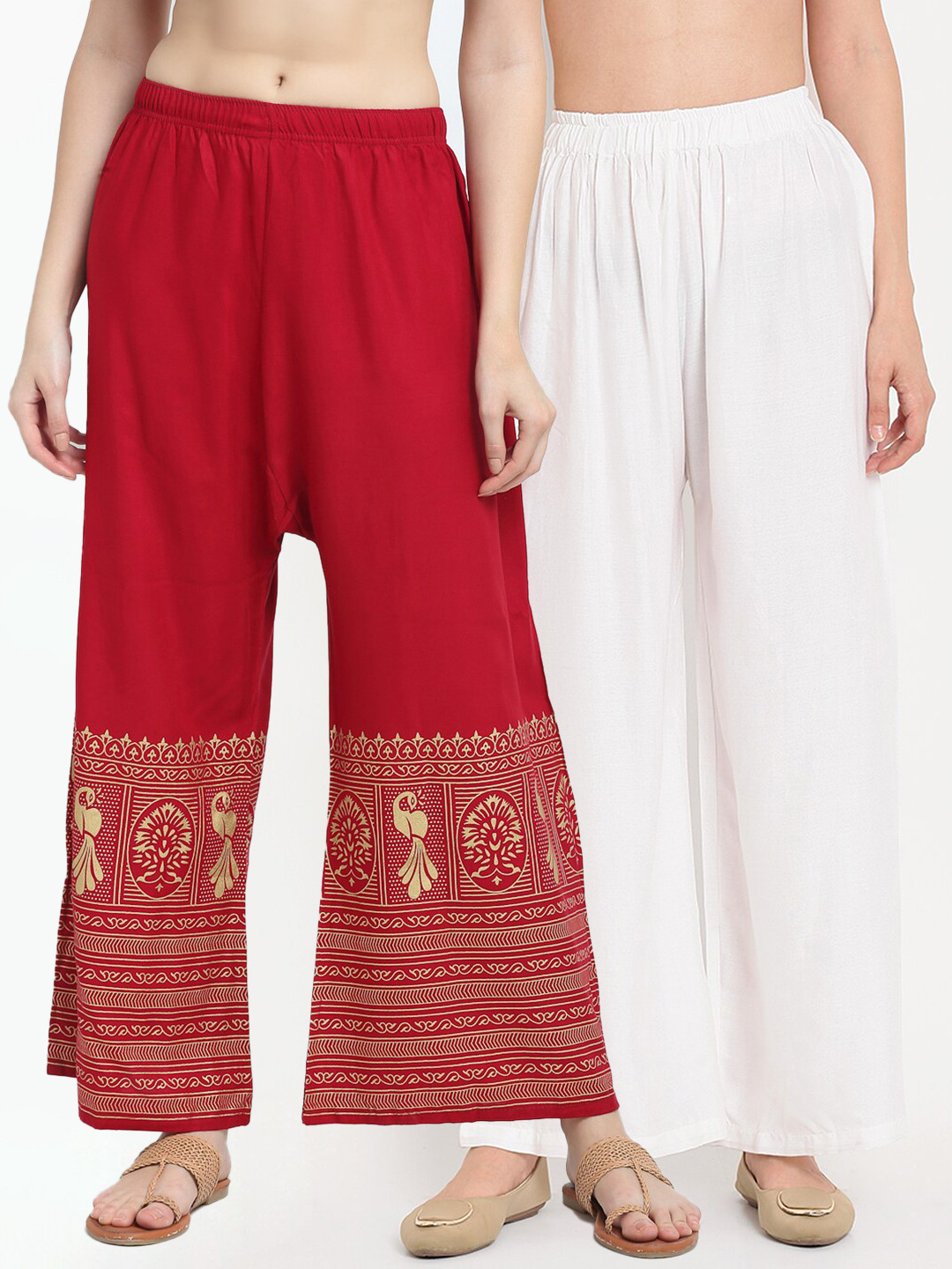 

TAG 7 Pack Of 2 Women White & Red Palazzos