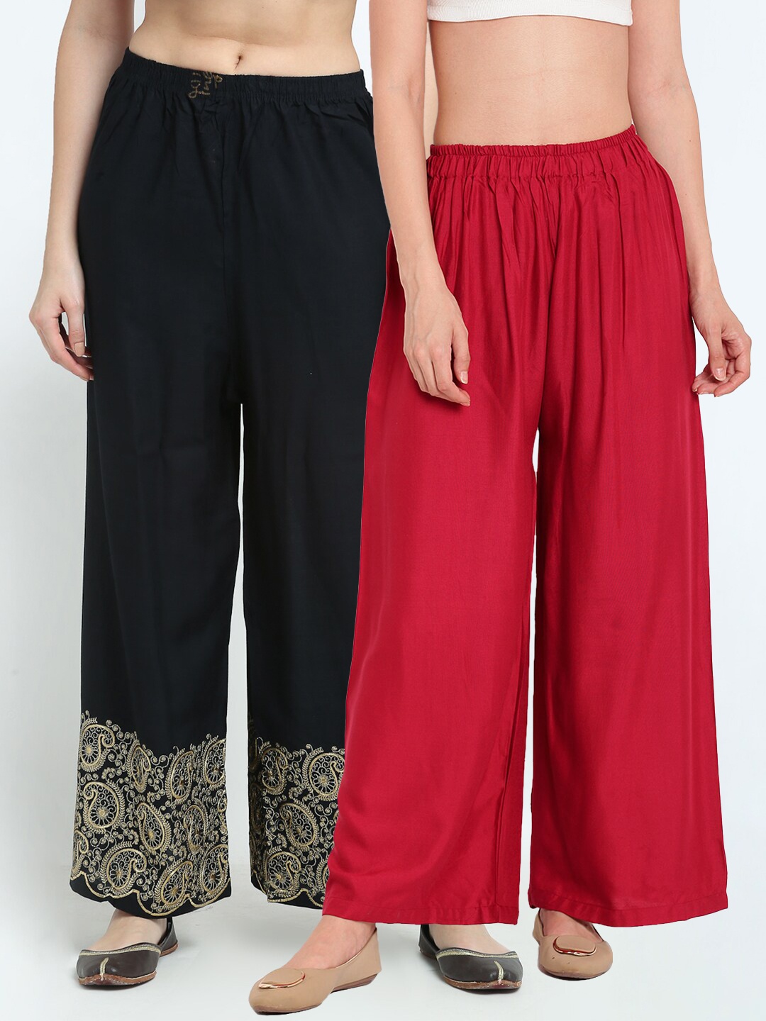 

TAG 7 Pack Of 2 Women Maroon & Black Ethnic Motifs Embroidered Palazzos