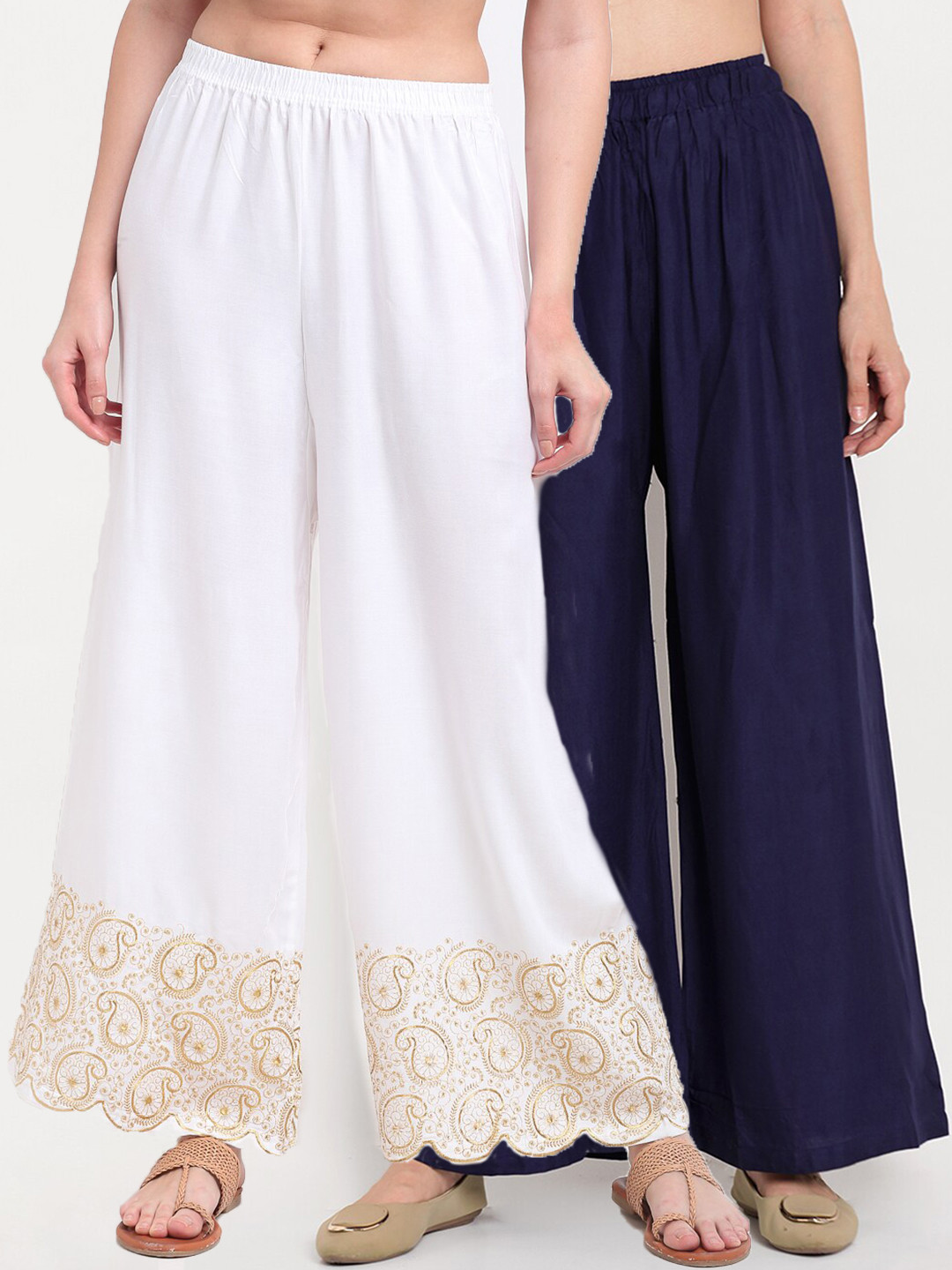 

TAG 7 Pack Of 2 Women Navy Blue & White Ethnic Motifs Embroidered Palazzos
