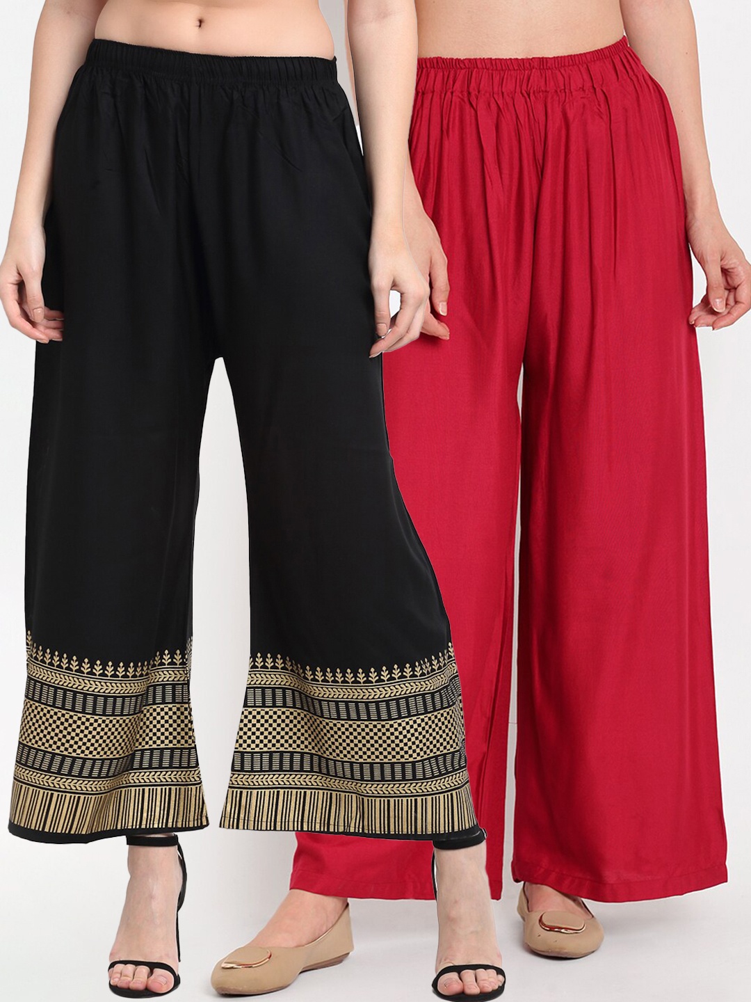 

TAG 7 Pack Of 2 Women Maroon & Black Palazzos