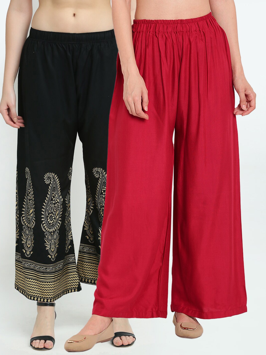 

TAG 7 Pack Of 2 Women Maroon & Black Ethnic Motifs Printed Palazzos