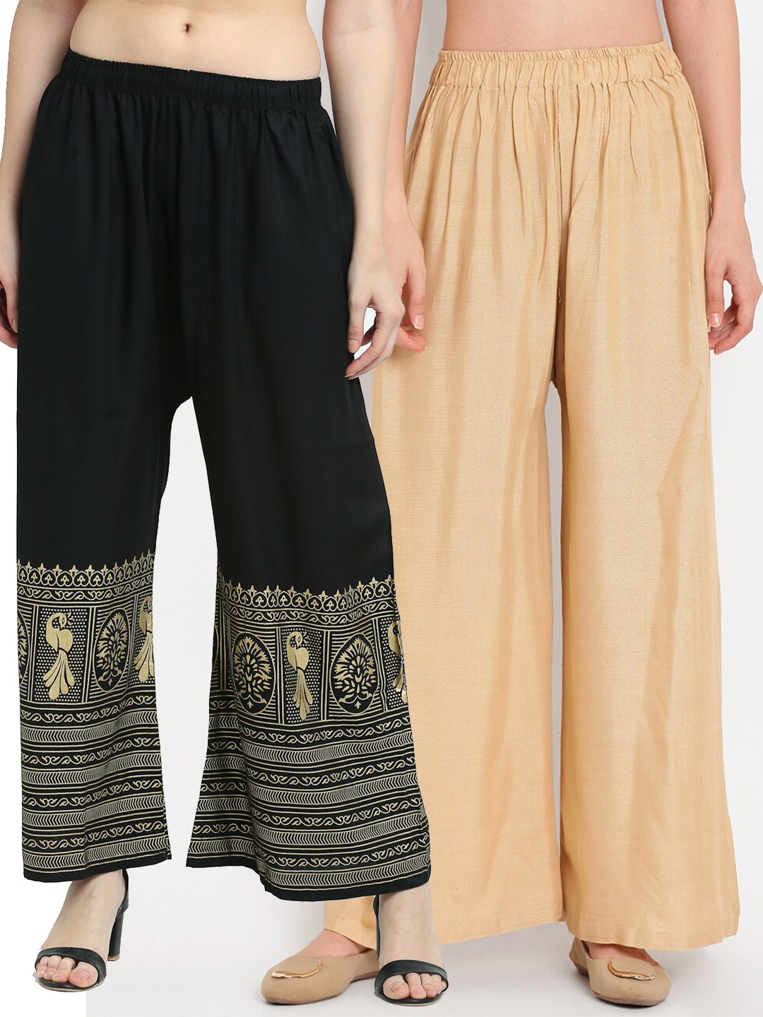 

TAG 7 Pack Of 2 Women Beige & Black Printed Palazzos