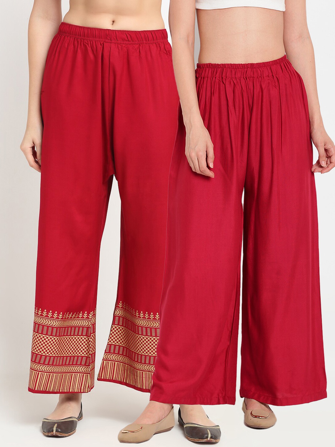 

TAG 7 Pack of 2 Women Maroon & Gold-Toned Printed Palazzos