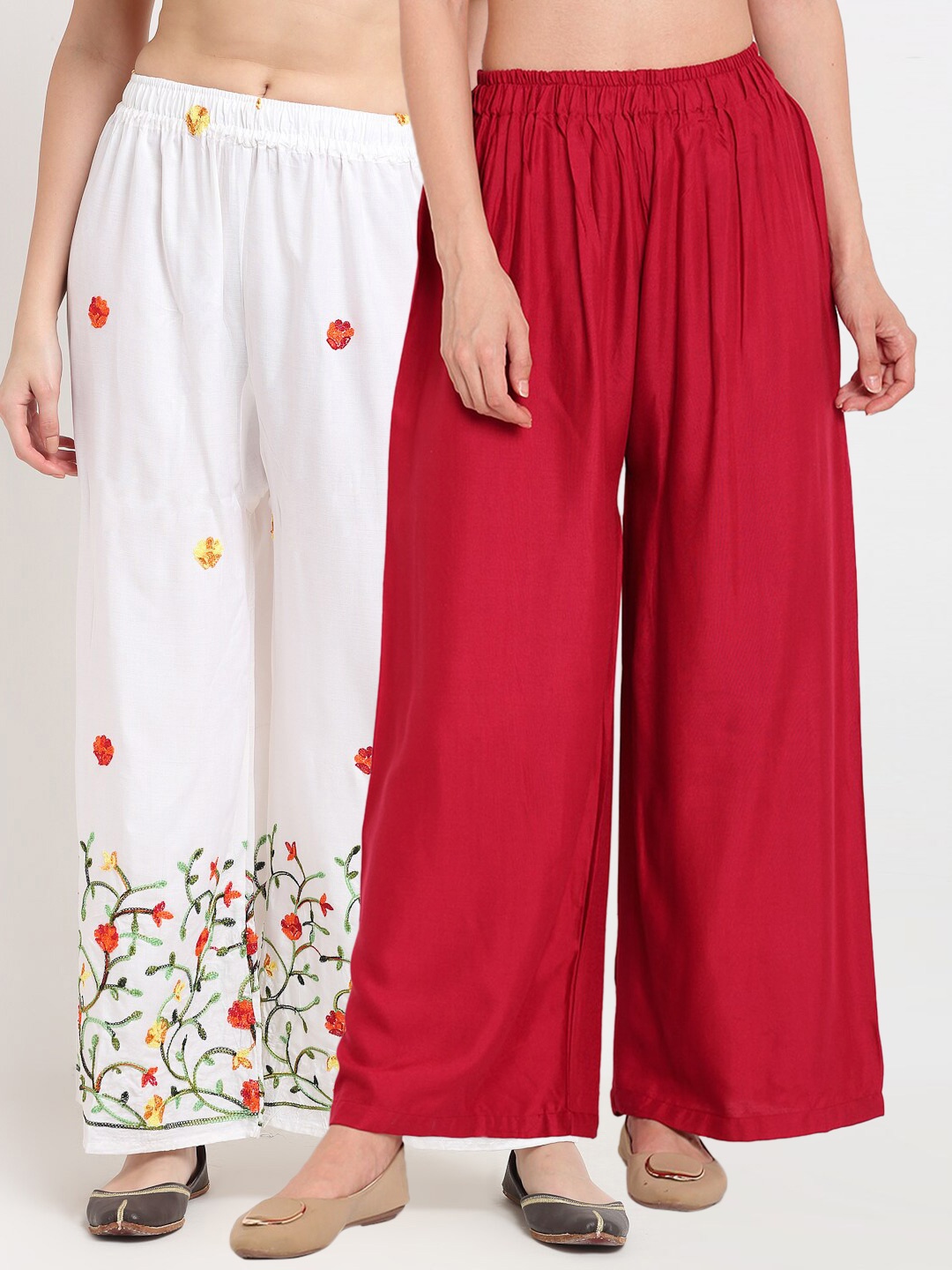 

TAG 7 Pack Of 2 Women Maroon & White Palazzos
