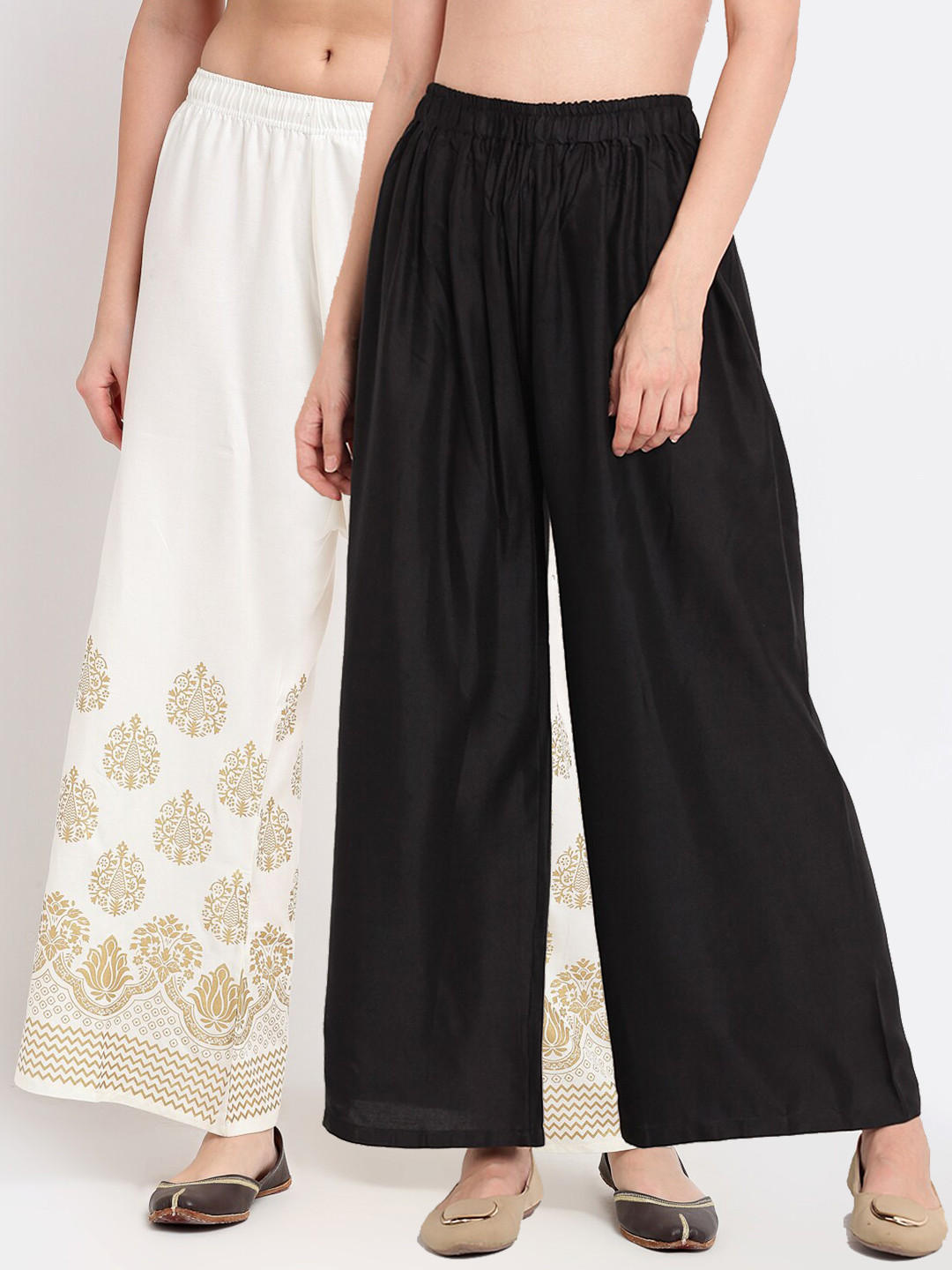 

TAG 7 Pack Of 2 Women Black & White Ethnic Motifs Printed Palazzos